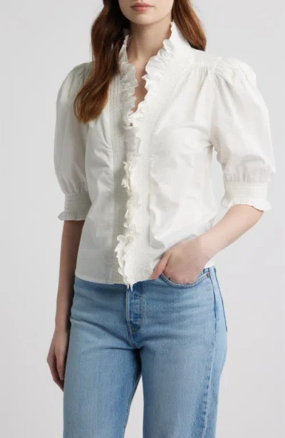 Love The Label Zuri Ruffle Puff Sleeve Shirt In White