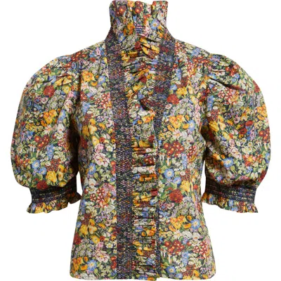 Love The Label Zuri Smocked Ruffle Puff Sleeve Top