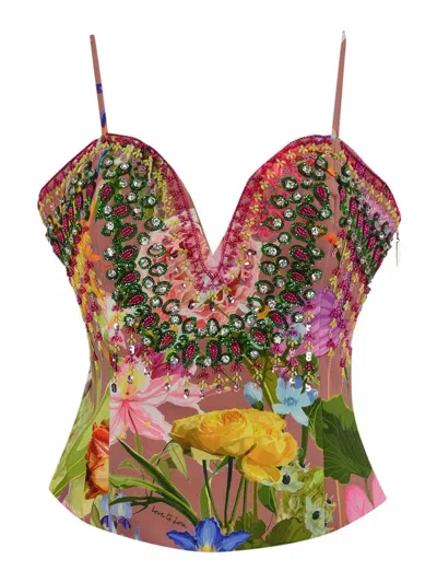 Love To Love By Gai Mattiolo Bustier With Floral Print And Rhinestones