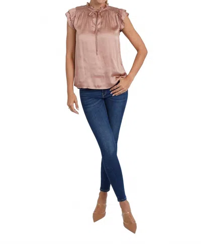 Love Token Agatha Ruffle Sleeve Top In Nude In Brown