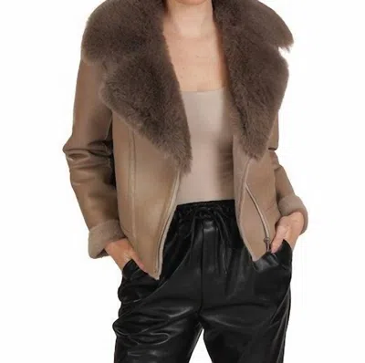 Love Token Alana Faux Leather Jacket In Taupe In Brown
