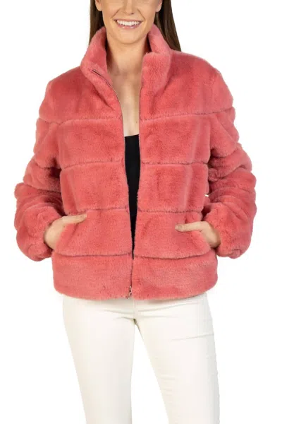 Love Token Alex Faux Fur Jacket In Coral In Pink