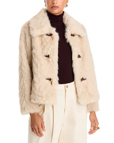 Love Token Amara Faux Fur Coat In Neutral