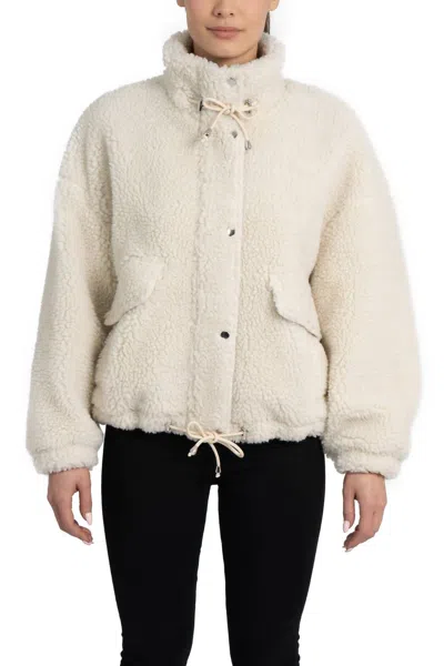 Love Token Amari Teddy Faux Fur Jacket In Beige In White