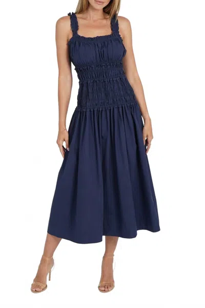 Love Token Angie Cotton Milkmaid Dress In Navy In Blue