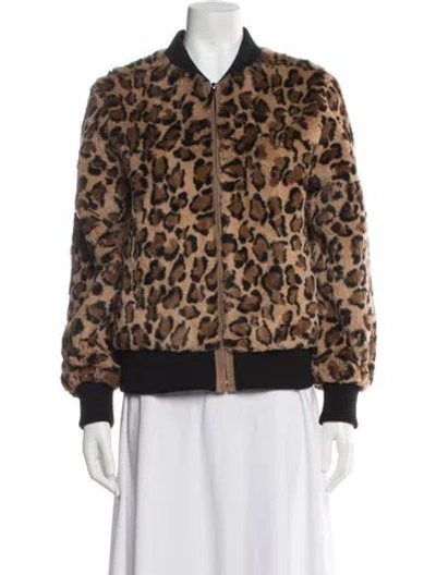 Pre-owned Love Token Animal Print Bomber Jacket W/ Tags In Brown