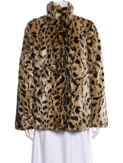 Pre-owned Love Token Animal Print Faux Fur Jacket In Brown