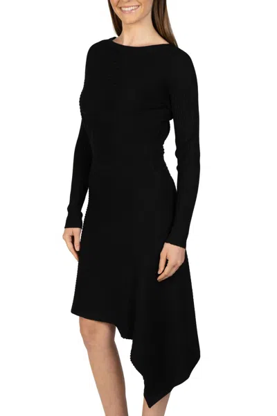 Love Token Asymmetrical Knit Midi Sweater Dress In Black