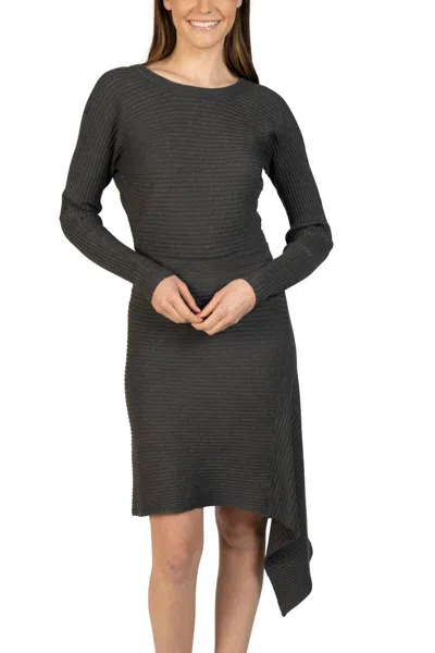 Love Token Asymmetrical Knit Sweater Dress In Charcoal In Black