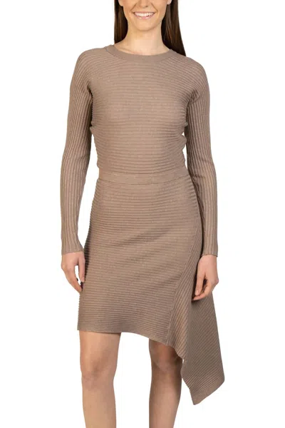Love Token Asymmetrical Knit Sweater Dress In Oatmeal In Brown