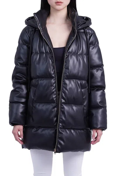 Love Token Bianka Zip Front Puffer Coat In Black