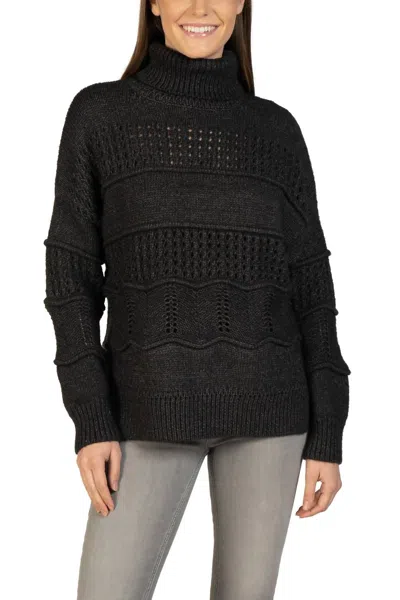 Love Token Cable Knit Turtleneck Pullover Sweater In Black