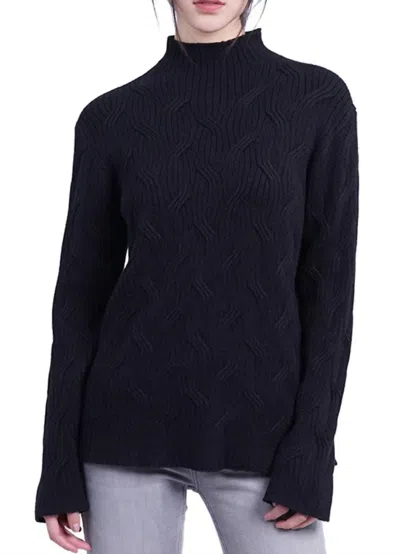 Love Token Cable Ribbed Mock Neck Sweater In Black