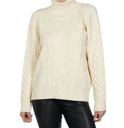 Love Token Cable Turtleneck Sweater In Ivory In Beige