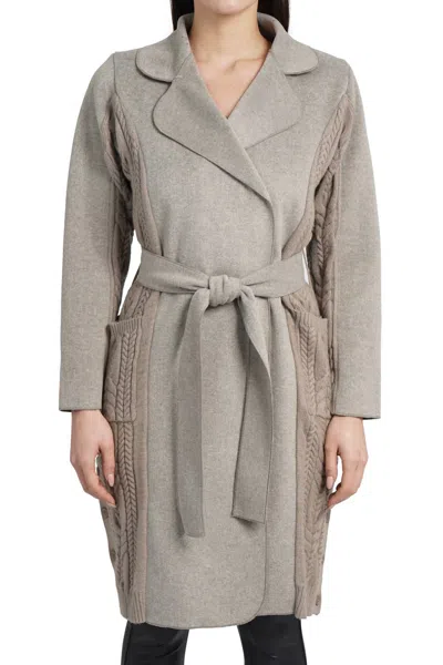 Love Token Callie Long Sleeve Sweater Coat In Taupe In White