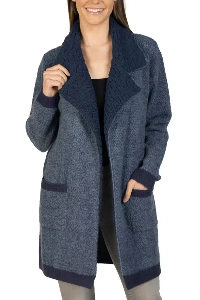 Love Token Candie Open Front Cardigan In Blue In Gray