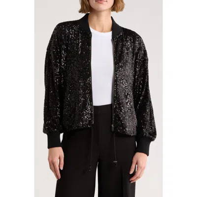 Love Token Cindy Sequin Bomber Jacket In Black