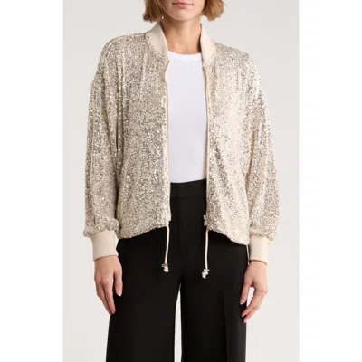 Love Token Cindy Sequin Bomber Jacket In Silver