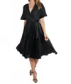 Love Token Diane Pleated Dress In Black Satin In Black