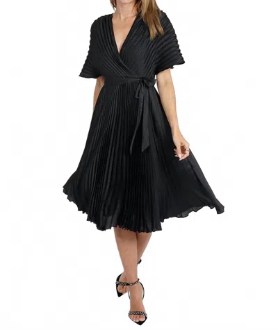 Love Token Diane Pleated Dress In Black Satin