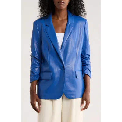 Love Token Doris Faux Leather Blazer In Blue