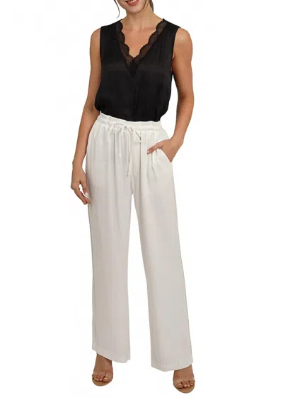 Love Token Drawstring Wide Leg Pants In White