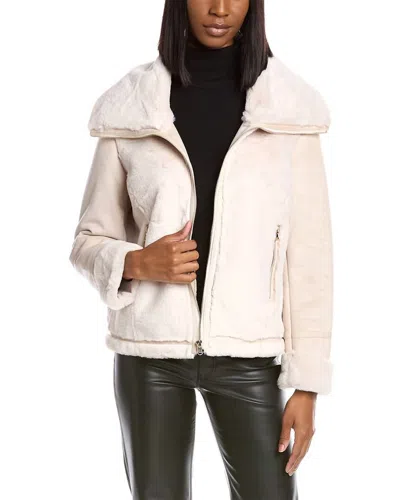 Love Token Eliza Faux Suede/fur Zippered Jacket In Cream In Beige