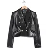 Love Token Erika Double Breasted Faux Leather Blazer In Black