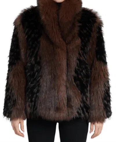 Love Token Estella Faux Fur Coat In Brown