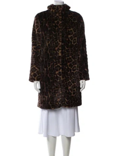 Pre-owned Love Token Faux Fur Animal Print Faux Fur Coat W/ Tags In Brown