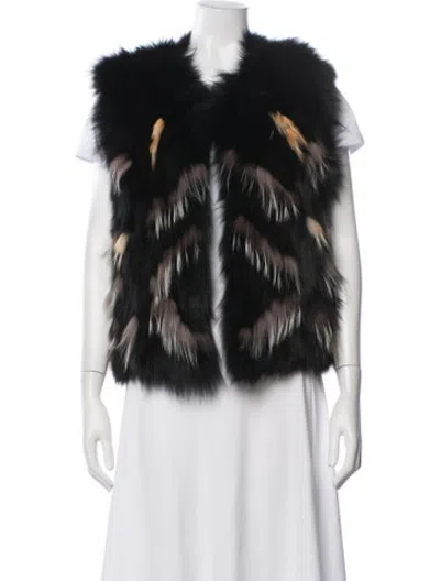 Pre-owned Love Token Fox Animal Print Vest In Black