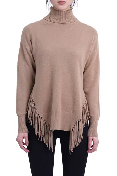 Love Token Fringe Turtleneck Sweater In Camel In Brown