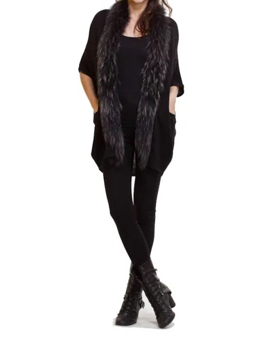 Love Token Fur Trim Cardigan In Black