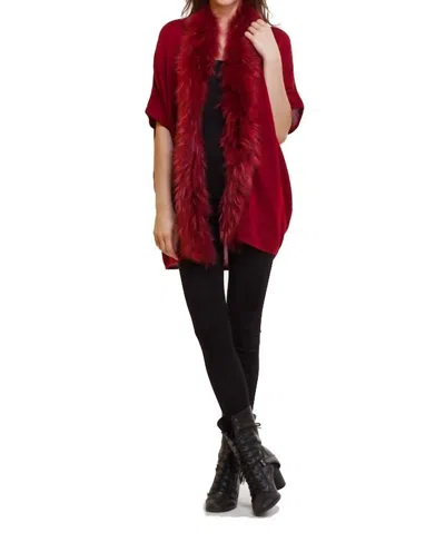 Love Token Fur Trim Cardigan In Red