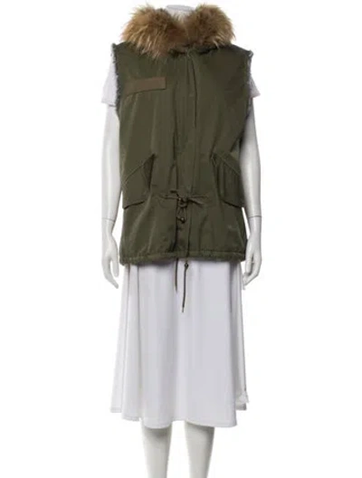 Pre-owned Love Token Fur Utility Jacket In Green