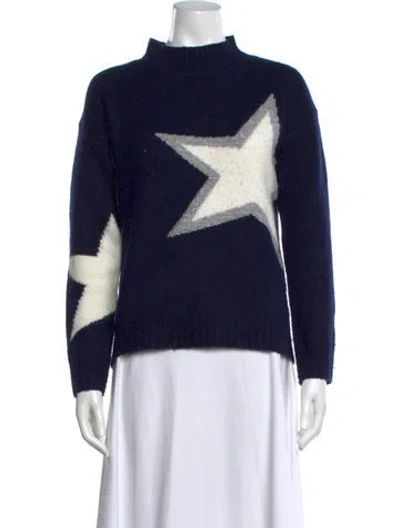 Pre-owned Love Token Graphic Print Mock Neck Sweater In Blue
