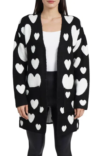 Love Token Hearts Long Sleeve Cardigan In Black
