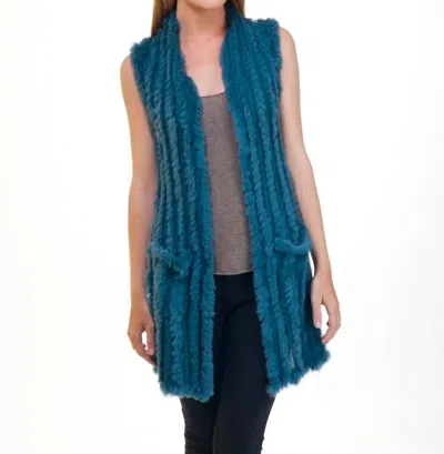 Love Token High Low Fur Vest In Teal In Blue