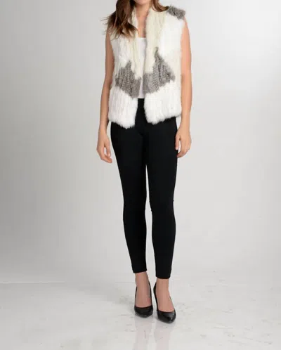Love Token Jane Genuine Rabbit Fur Vest In Ivory Combo In Grey