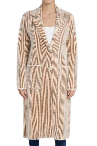 Love Token Janine Long Cardigan In Golden Brown In Multi