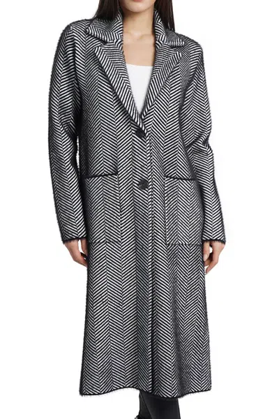 Love Token Janine Long Cardigan In White/black In Blue