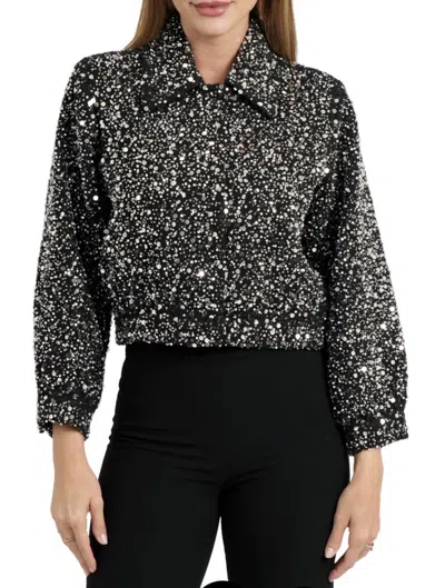 Love Token Jeweled Bomber Jacket In Black