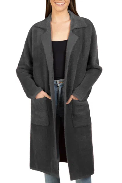 Love Token Joe Fuzzy Cardigan In Charcoal In Pink