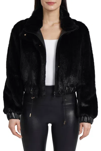 Love Token Jossie Faux Fur Jacket In Black In Blue