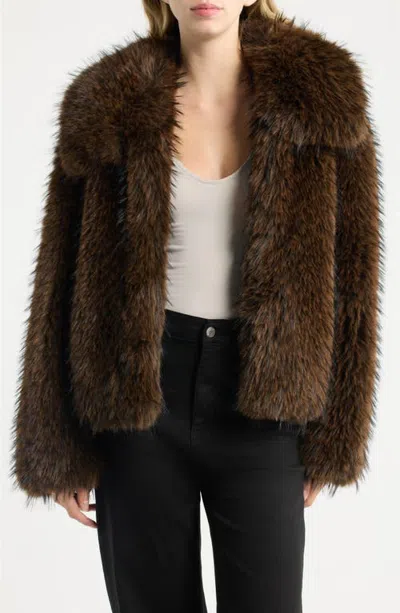 Love Token Julia Faux Fur Coat In Brown