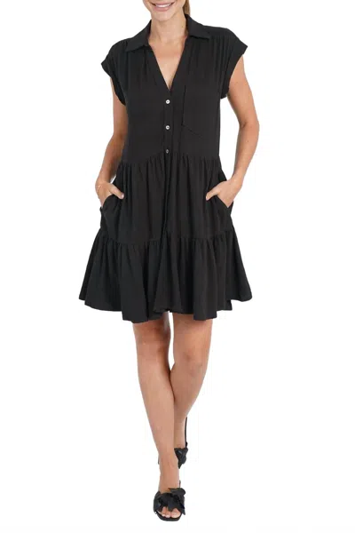 Love Token Karla Linen Blend Short Shirtdress In Black In Multi