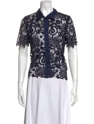Pre-owned Love Token Lace Pattern Short Sleeve Top In Blue