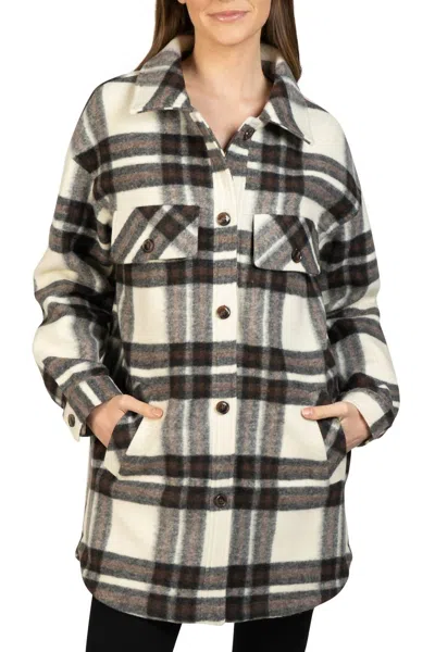 Love Token Lightweight Plaid Shacket In Cream Combo In Gray