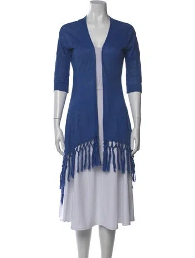 Pre-owned Love Token Linen V-neck Sweater In Blue