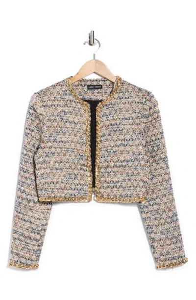 Love Token Lizzie Chain Trim Sequin Bouclé Crop Jacket In Multi